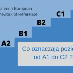 Schody z poziomami językowymi A1-C2 i napisem "Common European Framework of Reference".