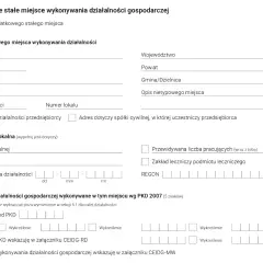 Fragment formularza CEIDG dotyczący dodatkowego miejsca wykonywania działalności gospodarczej.