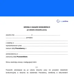Fragment umowy o zakazie konkurencji po ustaniu stosunku pracy.
