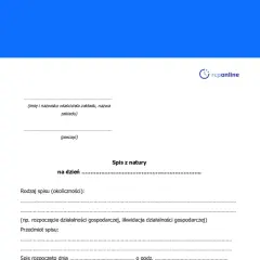 Formularz spisu z natury z miejscem na dane właściciela, pieczęć i szczegóły spisu.