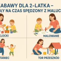 Zabawy dla 2-latka: budowanie z klocków, malowanie, taniec i tor przeszkód. Radość malucha gwarantowana!