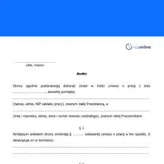 Fragment dokumentu "Aneks" z tekstem dotyczącym zmian w umowie o pracę.