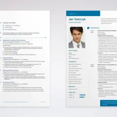 Zdjęcie przedstawia fragment CV z portretem mężczyzny i danymi kontaktowymi.