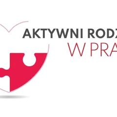 Logo z sercem z puzzli i napisem "AKTYWNI RODZICE W PRACY".