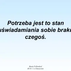 Potrzeba to uświadomienie sobie braku czegoś, co jest fundamentalne dla zaspokojenia potrzeb człowieka.