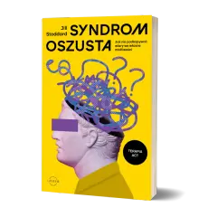 Żółta okładka książki z profilem greckiej rzeźby, z plątaniną znaków zapytania i linii w głowie.