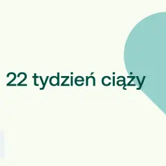 22. tydzień ciąży, ikony D+ i kobiety w ciąży, turkusowe serce.
