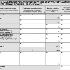 Formularz podatkowy z sekcją "Umowa pożyczki lub depozytu nieprawidłowego".