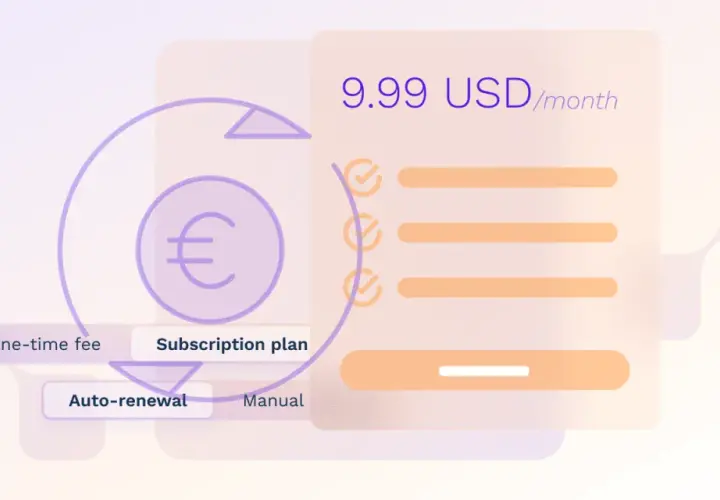 Model **saas** z planem subskrypcji za 9.99 USD/miesiąc, z opcją auto-odnowienia.