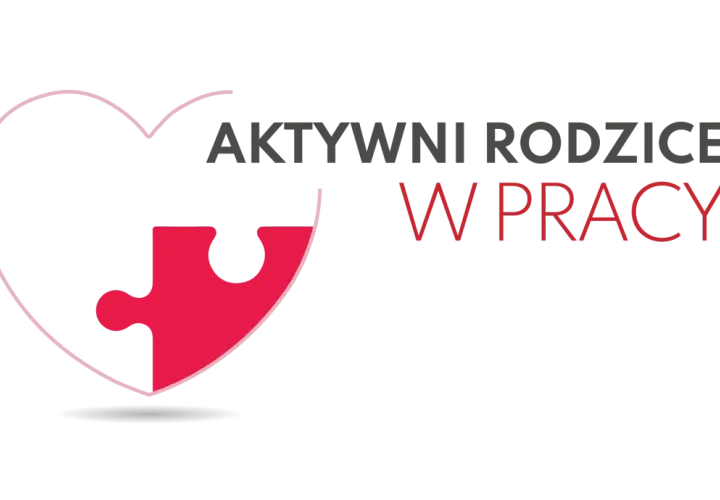 Logo z sercem z puzzli i napisem "AKTYWNI RODZICE W PRACY".