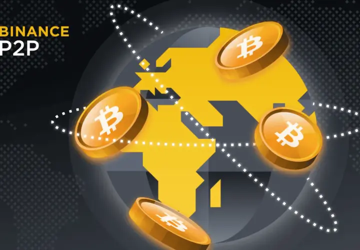 Binance P2P: Bitcoin krąży wokół świata, symbolizując globalne transakcje peer to peer.
