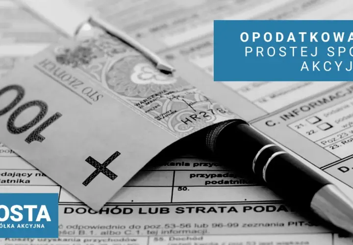 Złoty banknot 100 zł, długopis i formularz podatkowy.