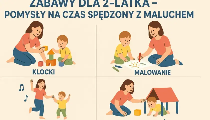 Zabawy dla 2-latka: budowanie z klocków, malowanie, taniec i tor przeszkód. Radość malucha gwarantowana!