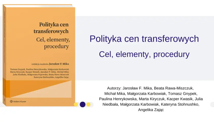 Okładka książki "Polityka cen transferowych. Cel, elementy, procedury" z listą autorów i redaktora.