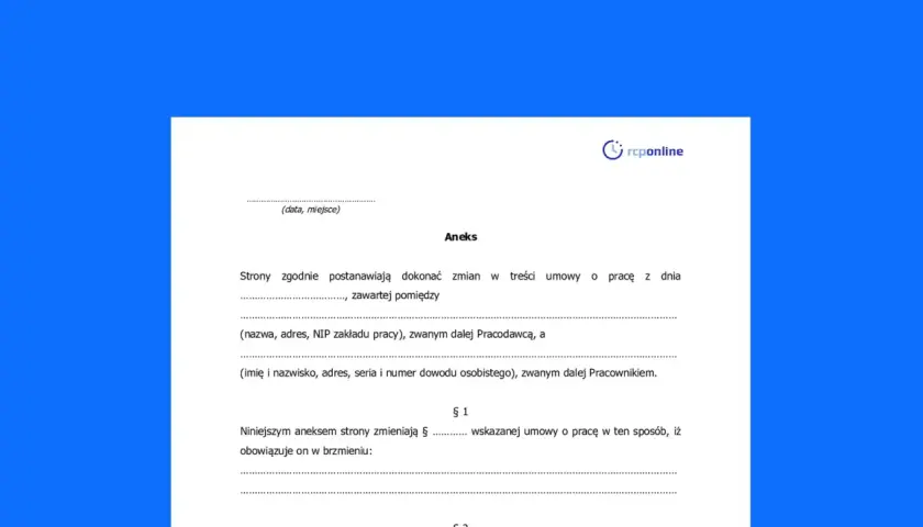 Fragment dokumentu "Aneks" z tekstem dotyczącym zmian w umowie o pracę.