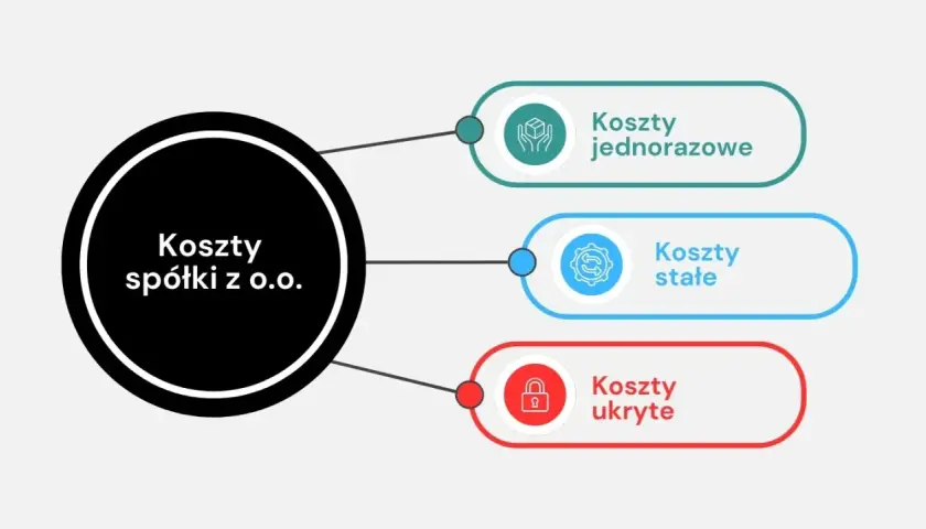 Diagram przedstawiający koszty spółki z o.o.: jednorazowe, stałe i ukryte.