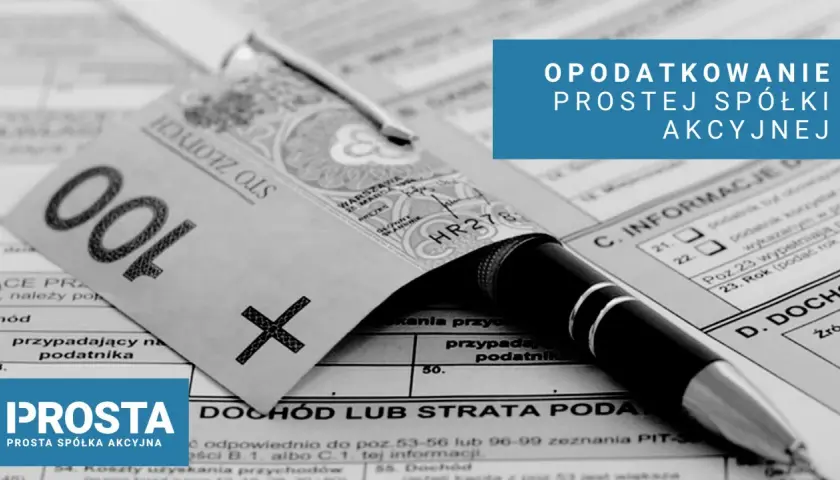 Złoty banknot 100 zł, długopis i formularz podatkowy.
