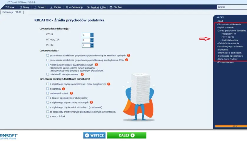 Czy trzeba rozliczać PIT-11? Program pomaga określić źródła przychodów podatnika i wybrać odpowiednią deklarację.