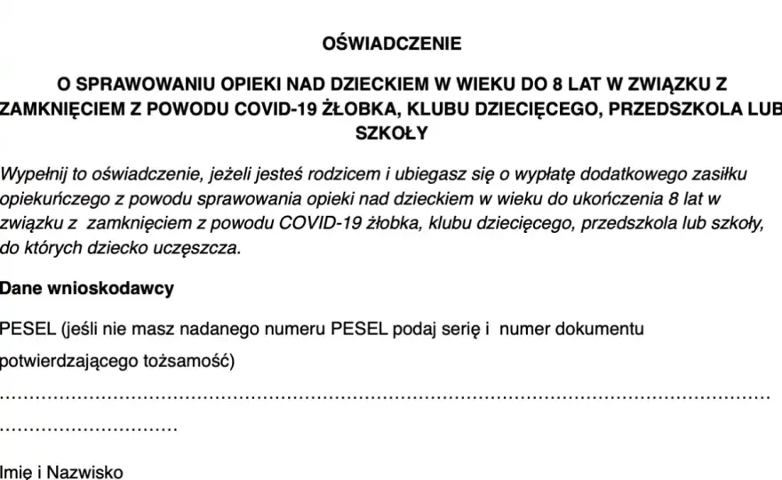 Specjalny zasiłek opiekuńczy - warunki, kwota, wniosek