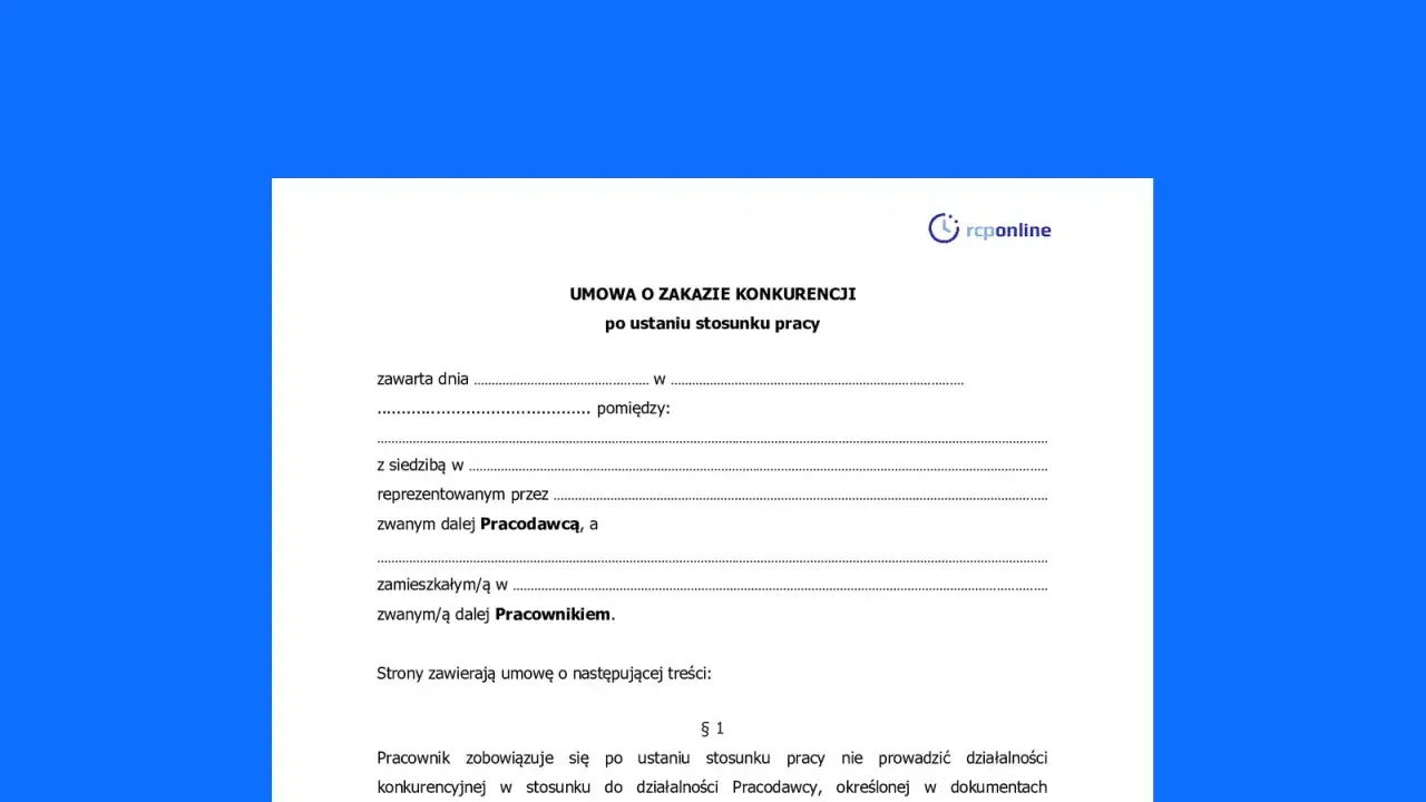 Fragment umowy o zakazie konkurencji po ustaniu stosunku pracy.
