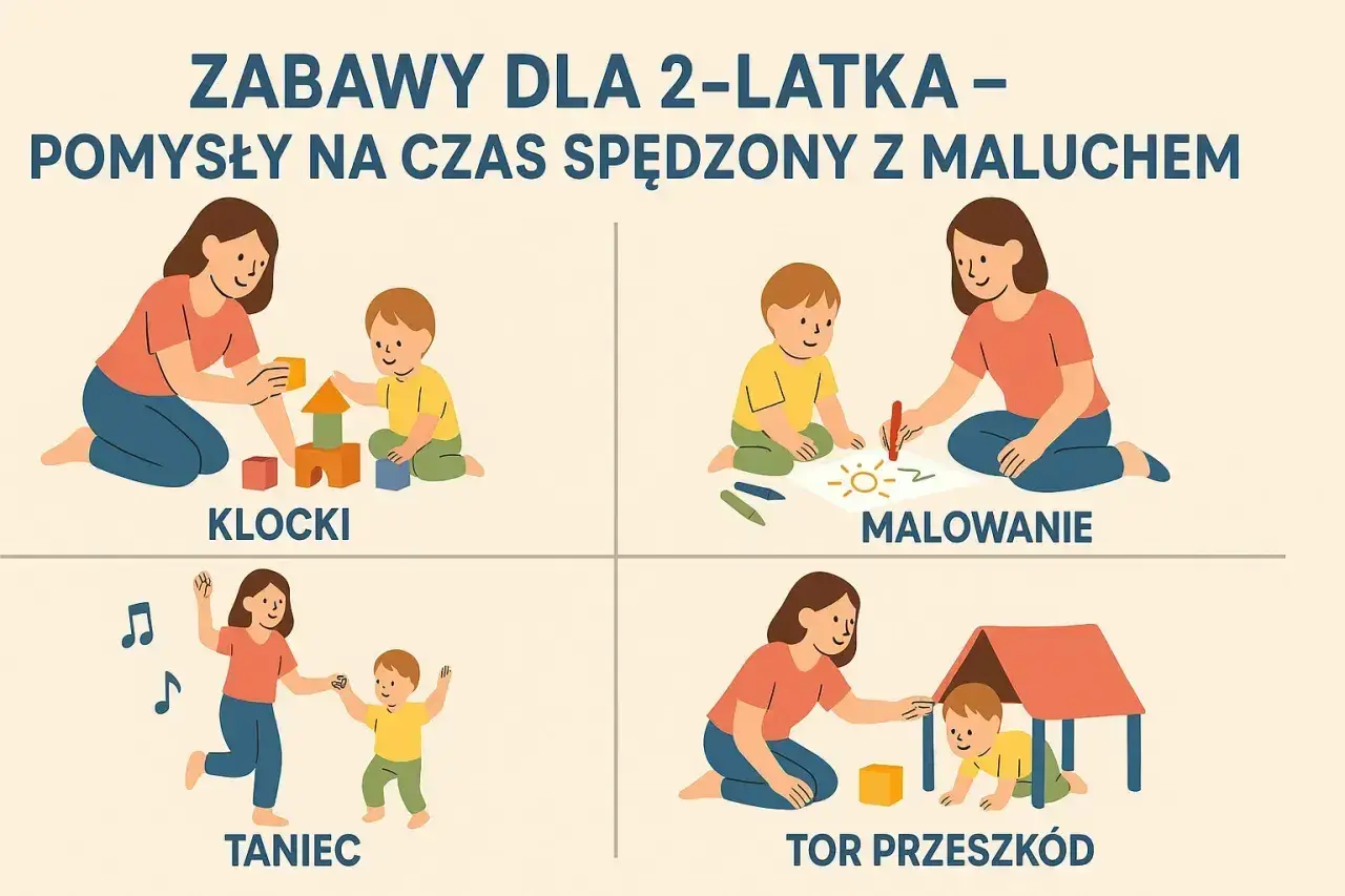 Zabawy dla 2-latka: budowanie z klocków, malowanie, taniec i tor przeszkód. Radość malucha gwarantowana!