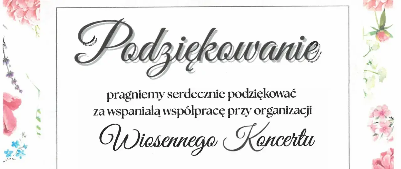 Eleganckie podziękowanie z kwiatową ramką i napisem "Podziękowanie".