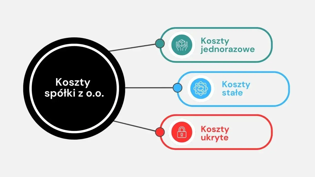 Diagram przedstawiający koszty spółki z o.o.: jednorazowe, stałe i ukryte.