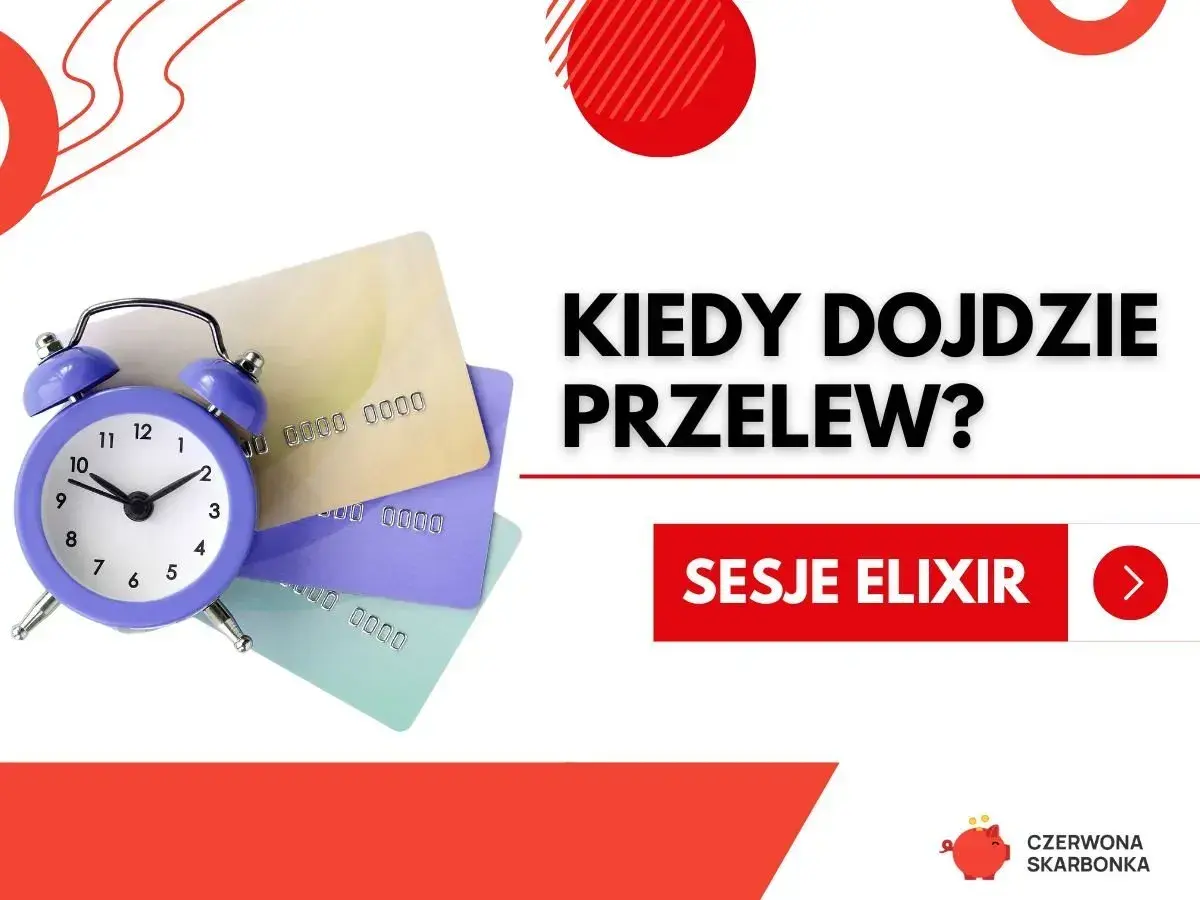 Budzik i karty płatnicze symbolizują pytanie: "Kiedy dojdzie przelew?". Kliknij "Sesje Elixir", by dowiedzieć się więcej.