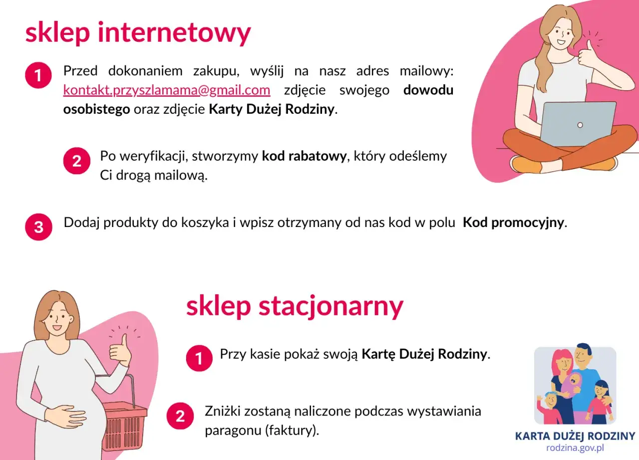 Instrukcja korzystania z Karty Dużej Rodziny w sklepie internetowym i stacjonarnym.