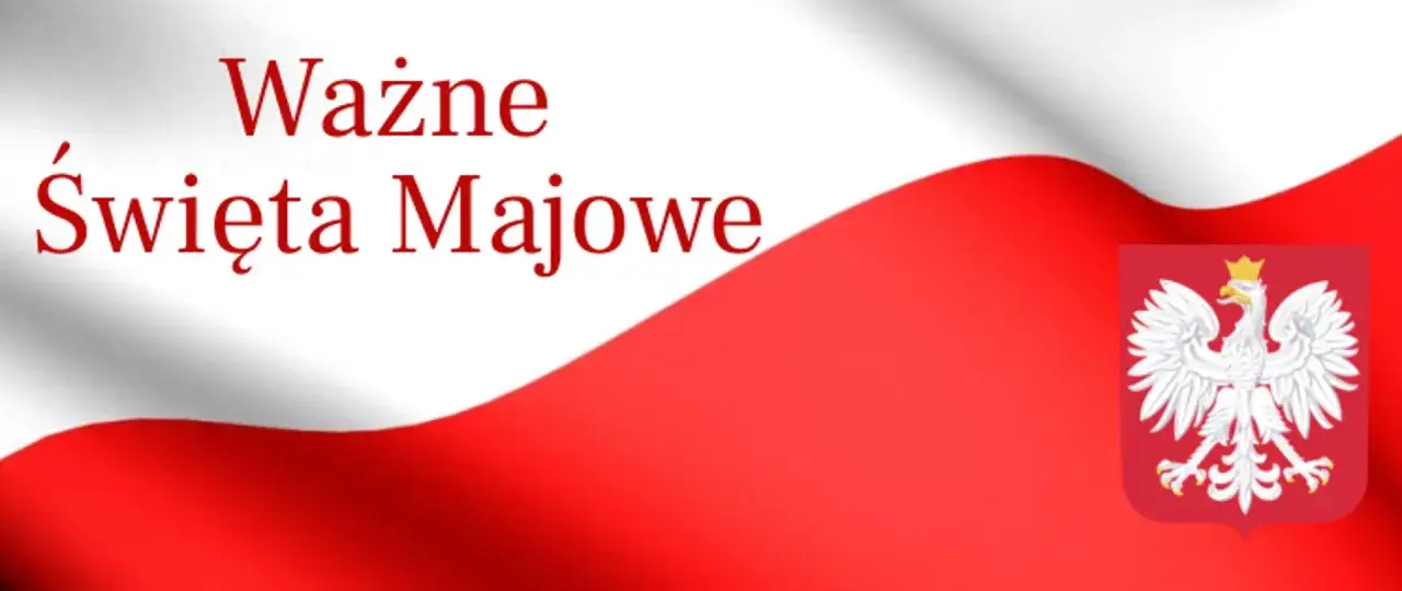 Ważne Święta Majowe, czas wolny od pracy. Biały orzeł na czerwonym tle, biało-czerwona flaga Polski.